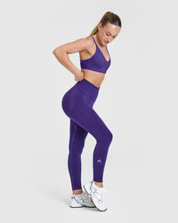 Effortless Seamless Leggings with White Logo | Amethyst
