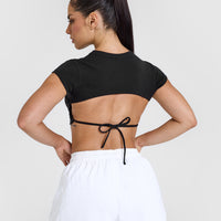 Vintage Open Back Crop T-Shirt with Graphic | Washed Black