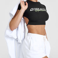 Vintage Open Back Crop T-Shirt with Graphic | Washed Black