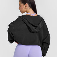 Raw Lounge Oversized Zip Through Hoodie with Graphic | Washed Black