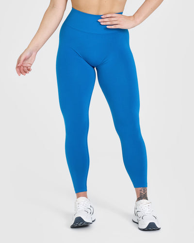 Effortless Seamless Leggings with White Logo | Retro Blue