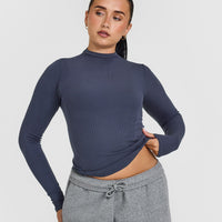 Mellow™ Rib Mock Neck Long Sleeve Top | True Blue