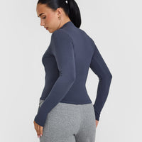 Mellow™ Rib Mock Neck Long Sleeve Top | True Blue