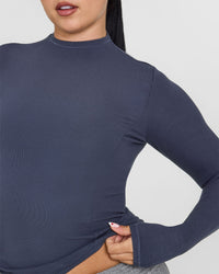Mellow™ Rib Mock Neck Long Sleeve Top | True Blue