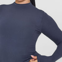 Mellow™ Rib Mock Neck Long Sleeve Top | True Blue