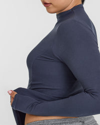 Mellow™ Rib Mock Neck Long Sleeve Top | True Blue