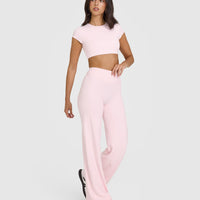 SoftMotion™ Straight Leg Bottoms with White Logo | Ballet Pink