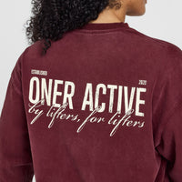 Oversized Graphic Washed Long Sleeve Top | Rosewood
