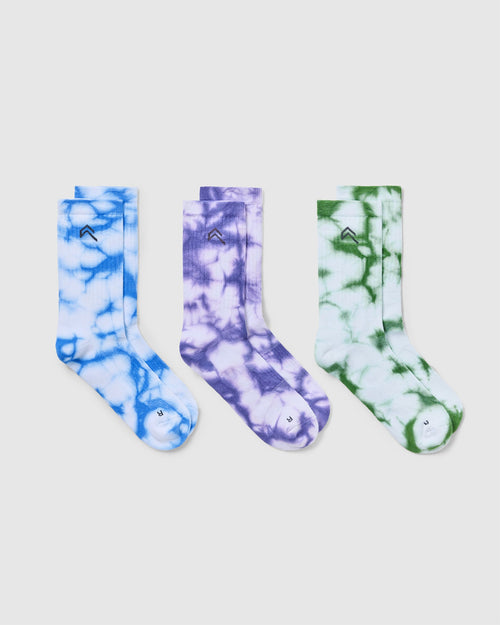 Oner Modal Tie Dye Crew Sock | Glaucous Blue/Iced Green/Iris Purple