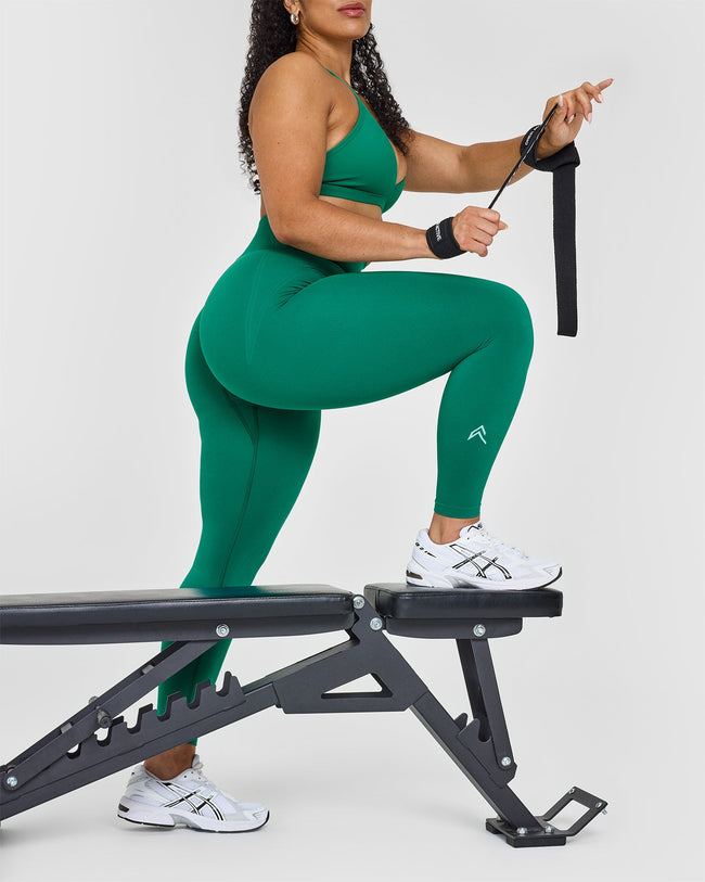 Effortless Seamless Leggings with White Logo | Emerald Green