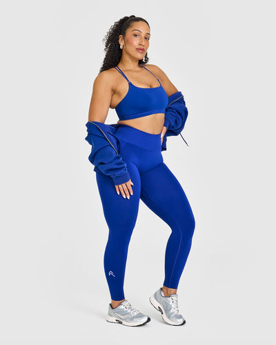 Effortless Seamless Leggings with White Logo | Strong Blue