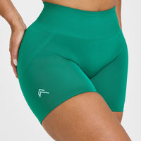 Effortless Seamless Shorts with White Logo | Emerald Green