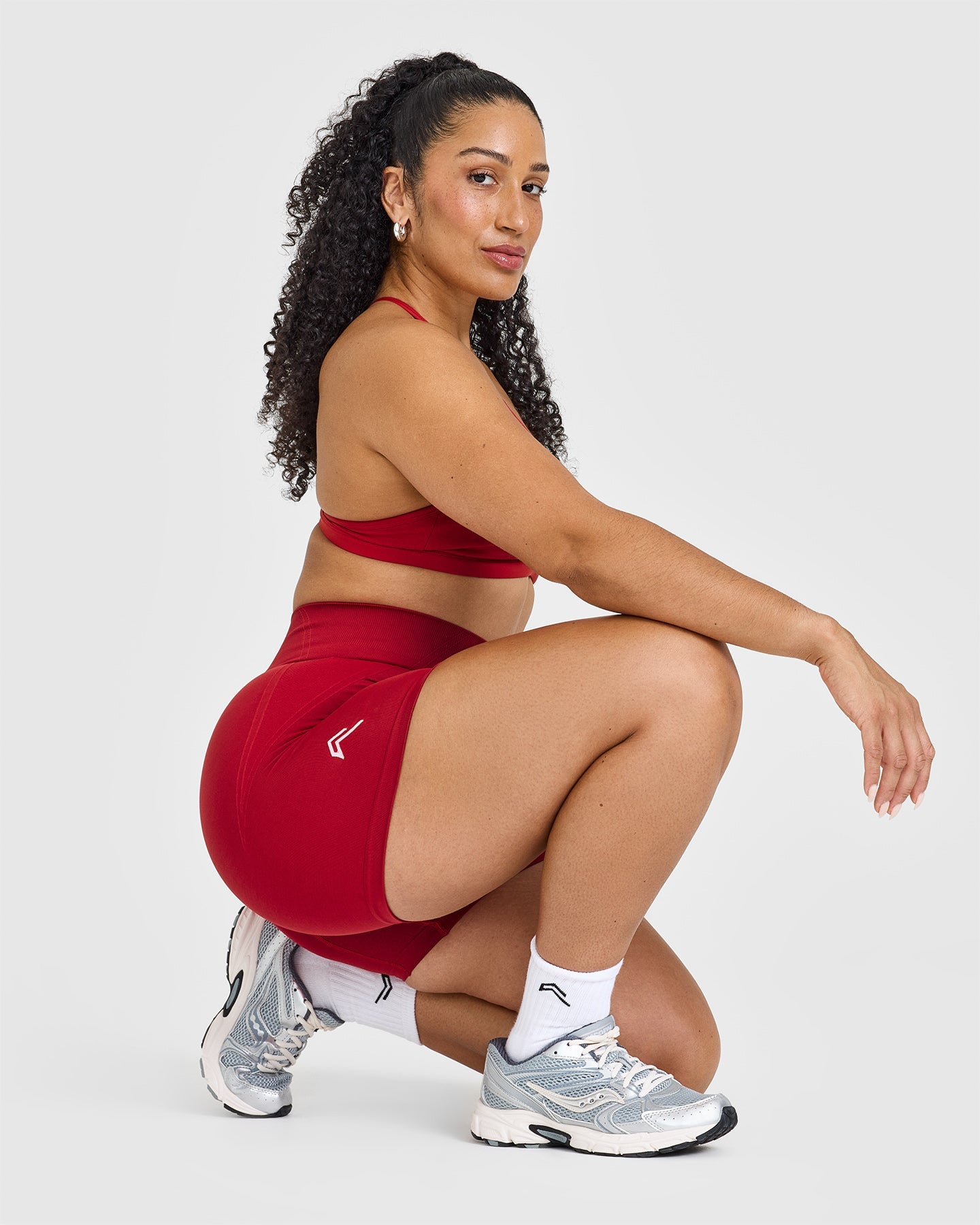 Effortless Seamless Shorts with White Logo | Toasted Red