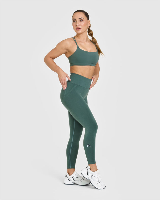 Effortless Seamless Leggings with White Logo | Iced Green