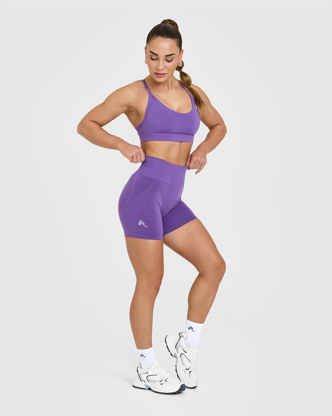 Effortless Seamless Shorts with White Logo | Iris Purple