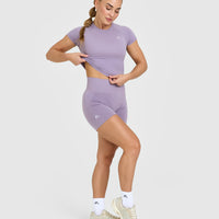 Effortless Seamless Shorts with White Logo | Soft Purple