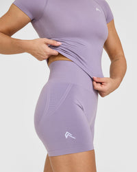 Effortless Seamless Shorts with White Logo | Soft Purple