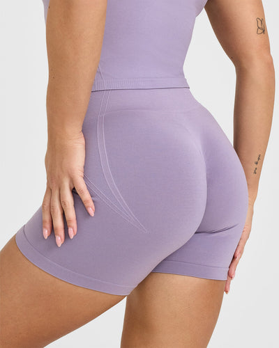 Effortless Seamless Shorts with White Logo | Soft Purple
