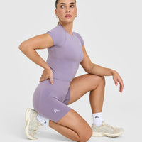 Effortless Seamless Shorts with White Logo | Soft Purple