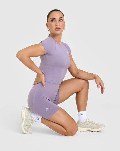 Effortless Seamless Shorts with White Logo | Soft Purple