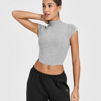 Mellow™ Rib Mid Mock Neck T-Shirt | Charcoal Marl