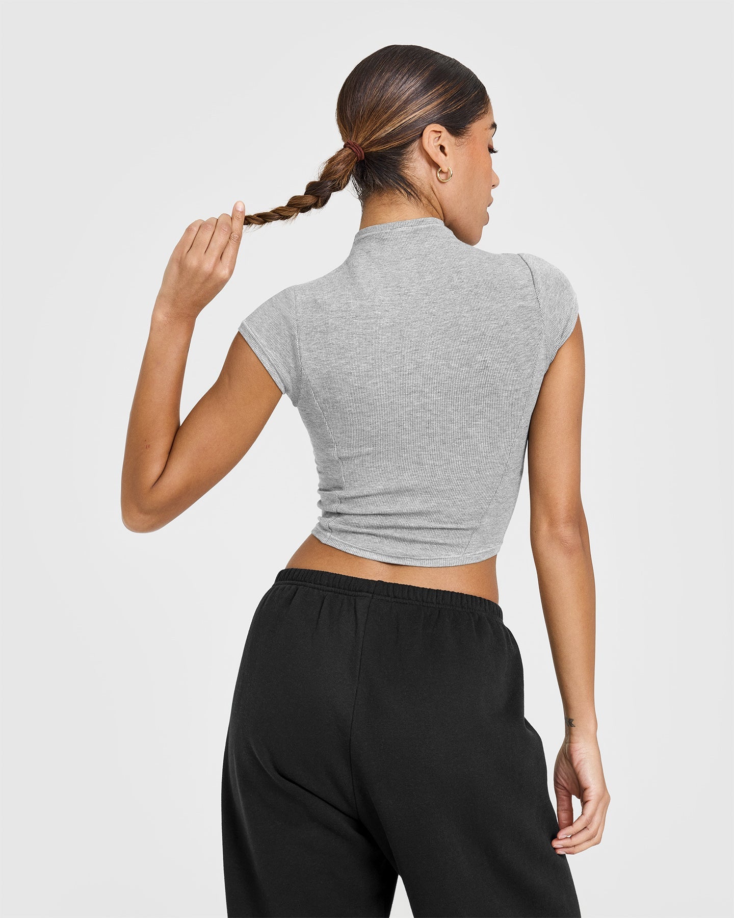 Mellow™ Rib Mid Mock Neck T-Shirt | Charcoal Marl