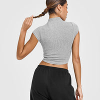 Mellow™ Rib Mid Mock Neck T-Shirt | Charcoal Marl