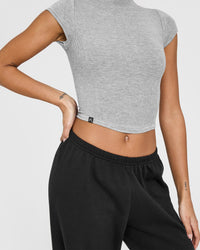 Mellow™ Rib Mid Mock Neck T-Shirt | Charcoal Marl