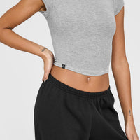 Mellow™ Rib Mid Mock Neck T-Shirt | Charcoal Marl