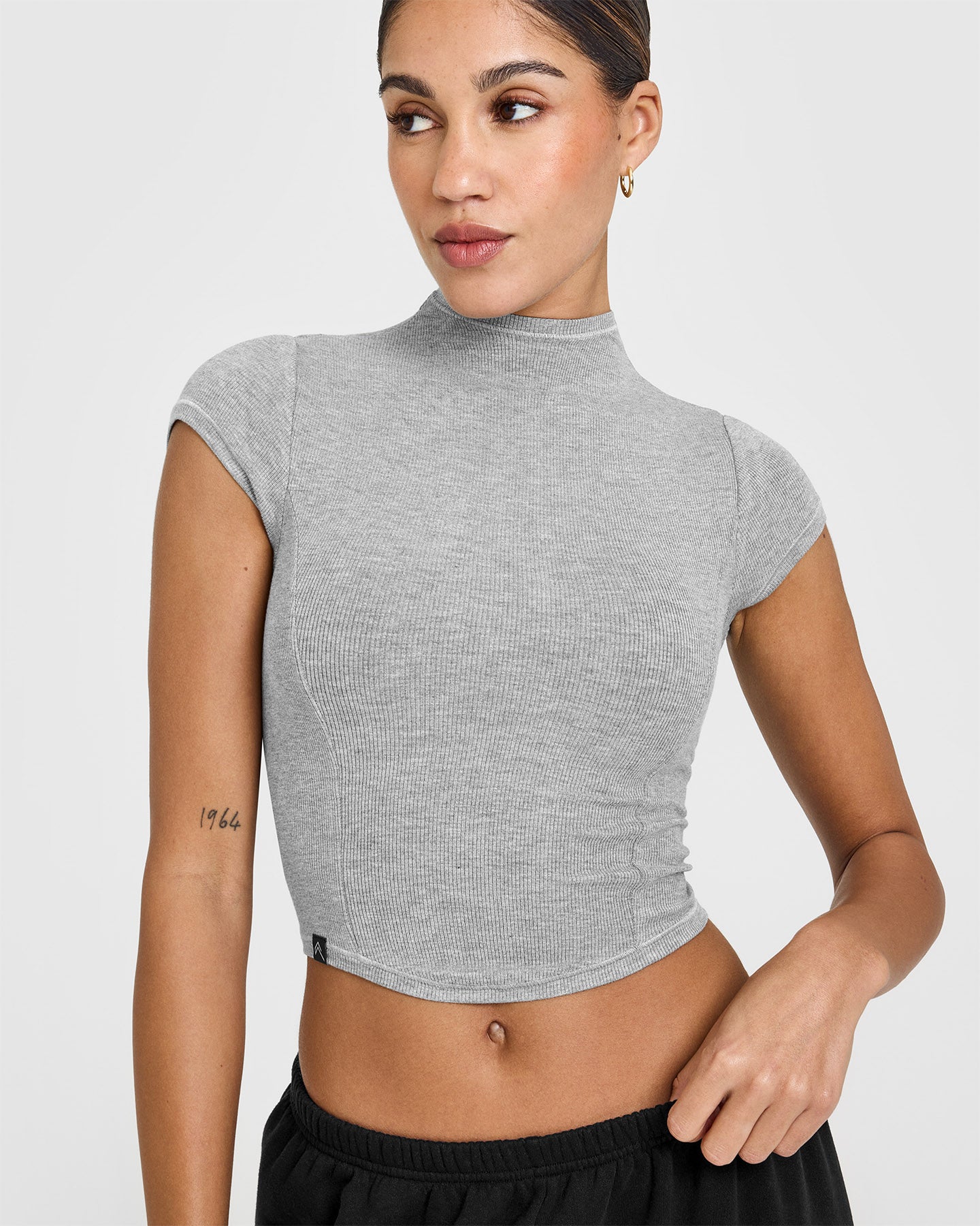Mellow™ Rib Mid Mock Neck T-Shirt | Charcoal Marl