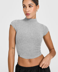 Mellow™ Rib Mid Mock Neck T-Shirt | Charcoal Marl