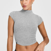 Mellow™ Rib Mid Mock Neck T-Shirt | Charcoal Marl