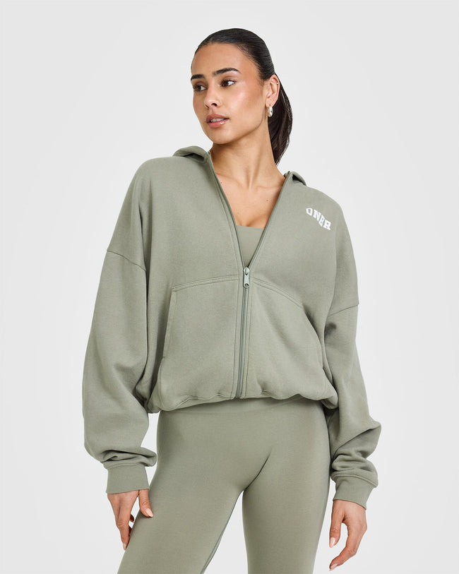 Mid Weight Zip Through Hoodie | Soft Sage Green