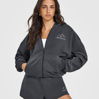 Lightweight Zip Through Hoodie with Graphic | Coal
