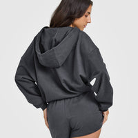Lightweight Zip Through Hoodie with Graphic | Coal
