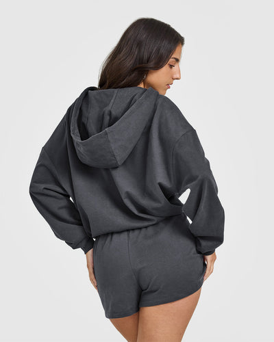 Lightweight Zip Through Hoodie with Graphic | Coal