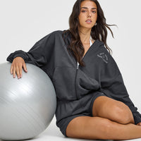 Lightweight Zip Through Hoodie with Graphic | Coal