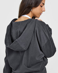 Lightweight Zip Through Hoodie with Graphic | Coal
