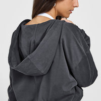 Lightweight Zip Through Hoodie with Graphic | Coal
