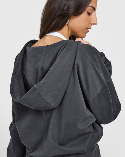 Lightweight Zip Through Hoodie with Graphic | Coal
