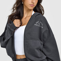 Lightweight Zip Through Hoodie with Graphic | Coal