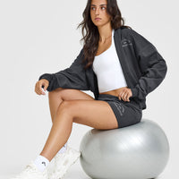 Lightweight Zip Through Hoodie with Graphic | Coal