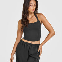 Mellow™ Rib Halter Neck Mid Vest with Built in Bra Shelf | Soft Black