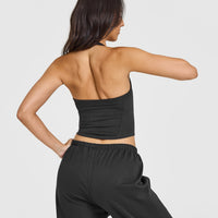 Mellow™ Rib Halter Neck Mid Vest with Built in Bra Shelf | Soft Black