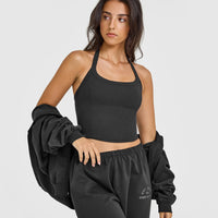 Mellow™ Rib Halter Neck Mid Vest with Built in Bra Shelf | Soft Black