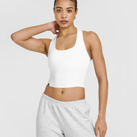 Mellow™ Rib Square Neck Mid Vest with Built in Bra Shelf | White