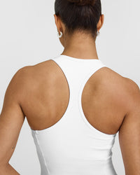 Mellow™ Rib Square Neck Mid Vest with Built in Bra Shelf | White