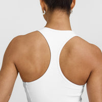 Mellow™ Rib Square Neck Mid Vest with Built in Bra Shelf | White