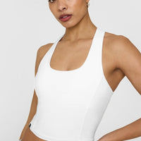 Mellow™ Rib Square Neck Mid Vest with Built in Bra Shelf | White