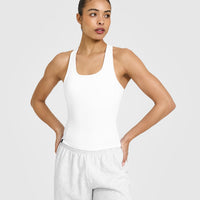 Mellow™ Rib Scoop Neck Vest with Built in Bra Shelf | White